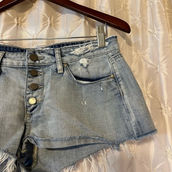 PAIGE Distressed Cut Off Jean Shorts Light Wash Button Fly - Picture 3 of 12